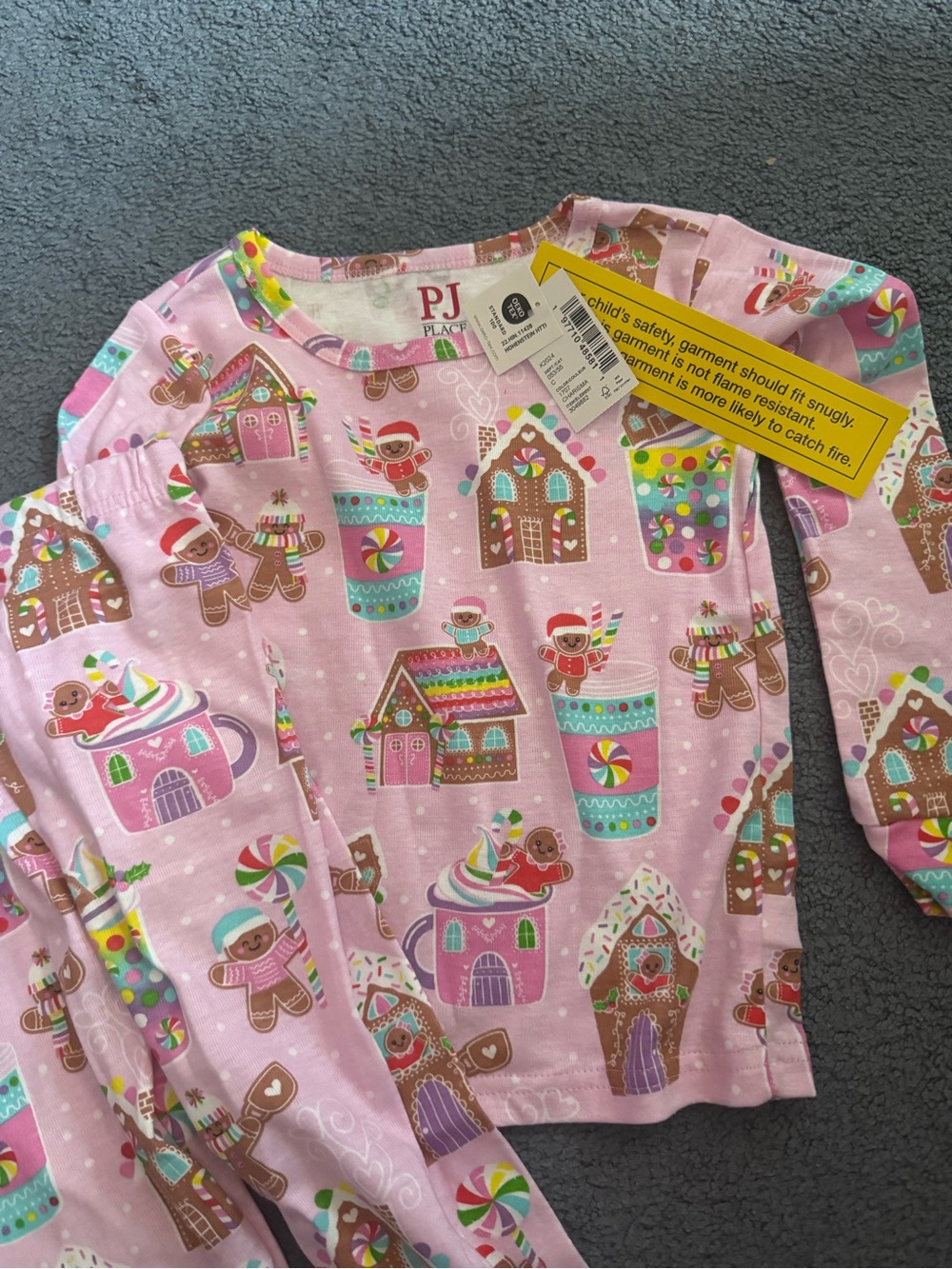 Place Girls' Pink Gingerbread & Candy Holiday Pajama Set